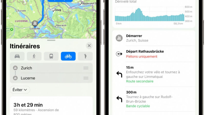 Les itinéraires à vélo d&rsquo;Apple Plans arrivent en Suisse et en Suède