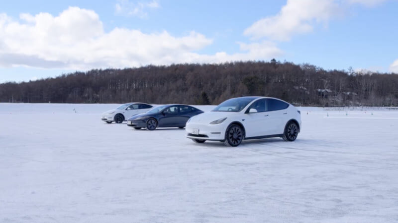 Tesla teste ses voitures sur un lac gelé au Japon pour des raisons scientifiques