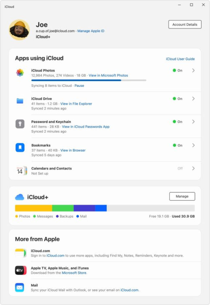 Apple améliore l'interface d'iCloud sur Windows