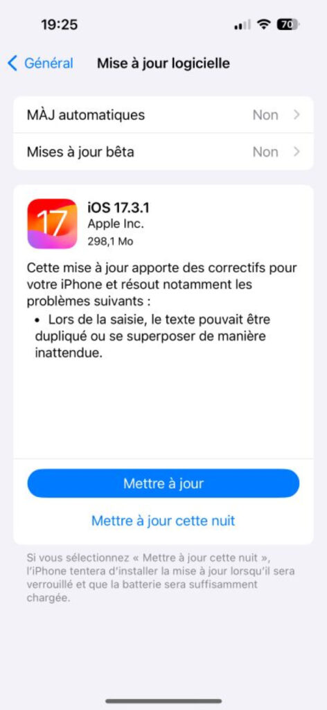 Mise à jour iOS 17.3.1 : corrige un bug de saisie de texte