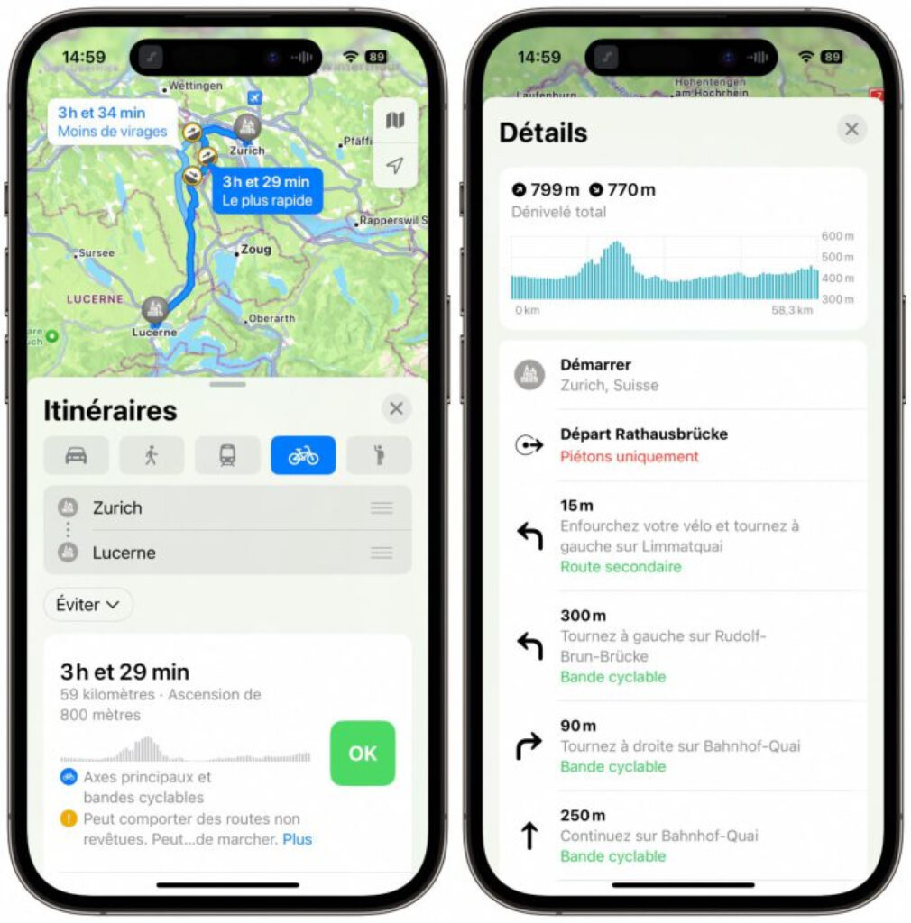 Les itinéraires à vélo d'Apple Plans arrivent en Suisse et en Suède