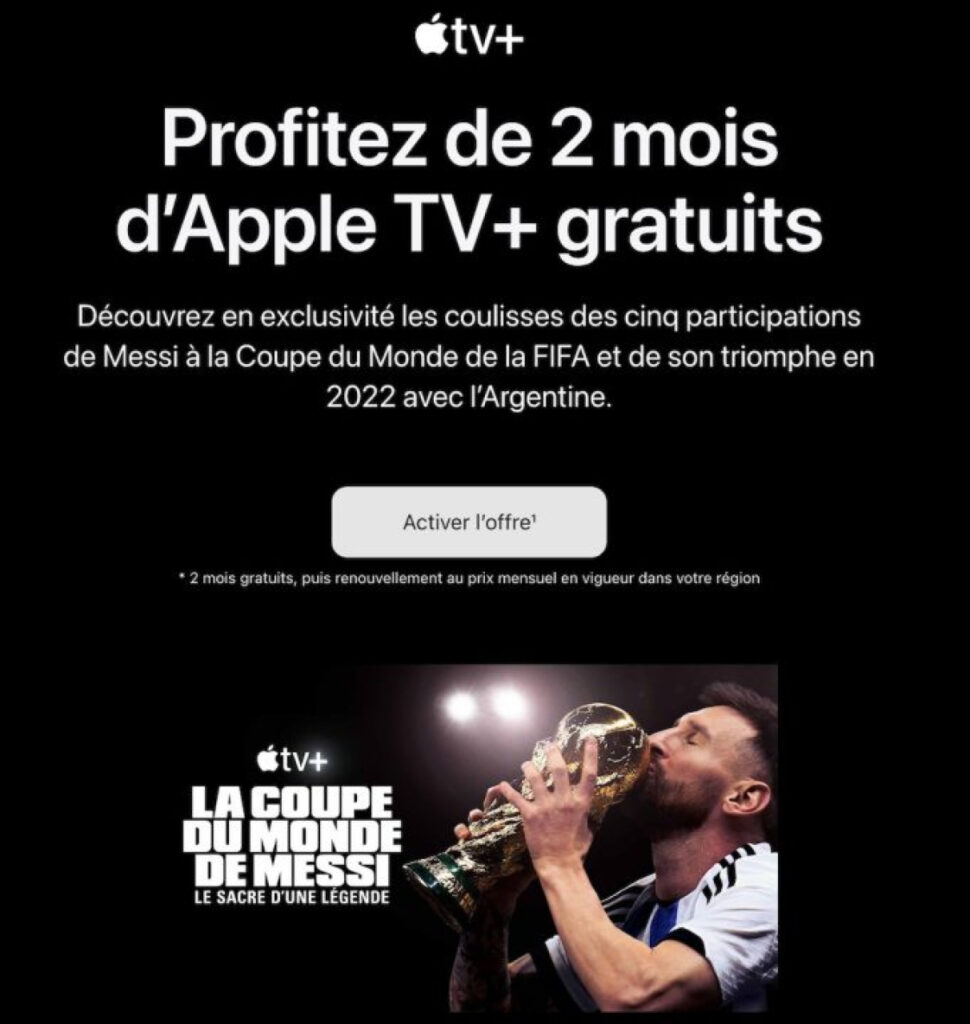 Profitez de 2 mois gratuits sur Apple TV+ avec Messi !