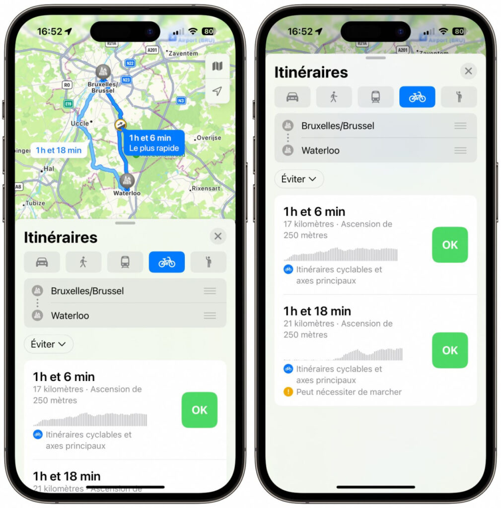 Les itinéraires à vélo d'Apple Plans arrivent en Belgique et Autriche