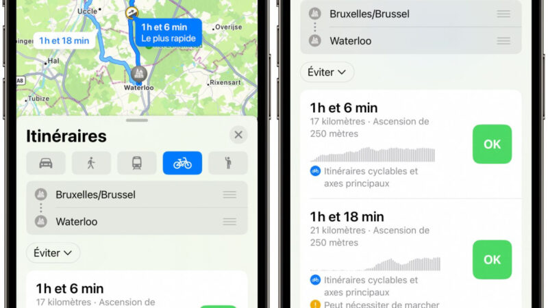 Les itinéraires à vélo d&rsquo;Apple Plans arrivent en Belgique et Autriche