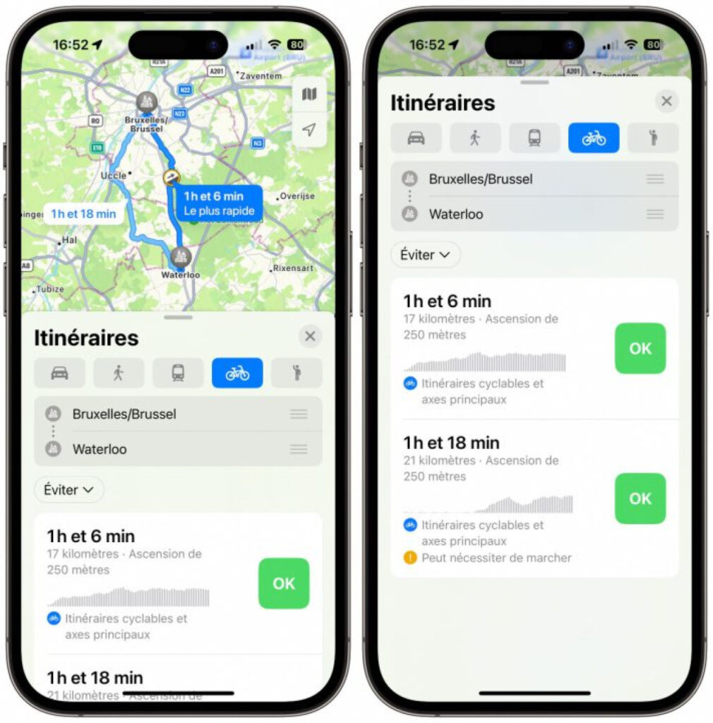 Les itinéraires à vélo d'Apple Plans arrivent en Belgique et Autriche