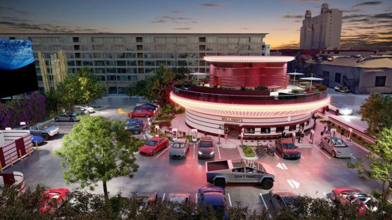 Le Superchargeur Tesla avec restaurant : les travaux avancent en vidéo
