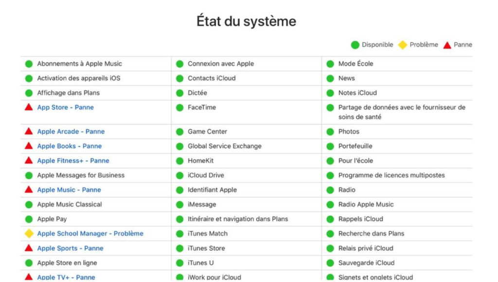 Problème technique : les services Apple hors service !