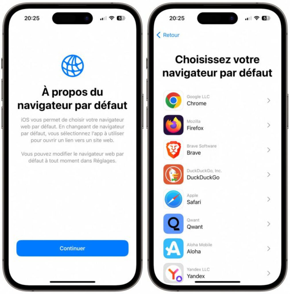 Critiques des navigateurs Internet sur l'écran de choix d'Apple avec iOS 17.4