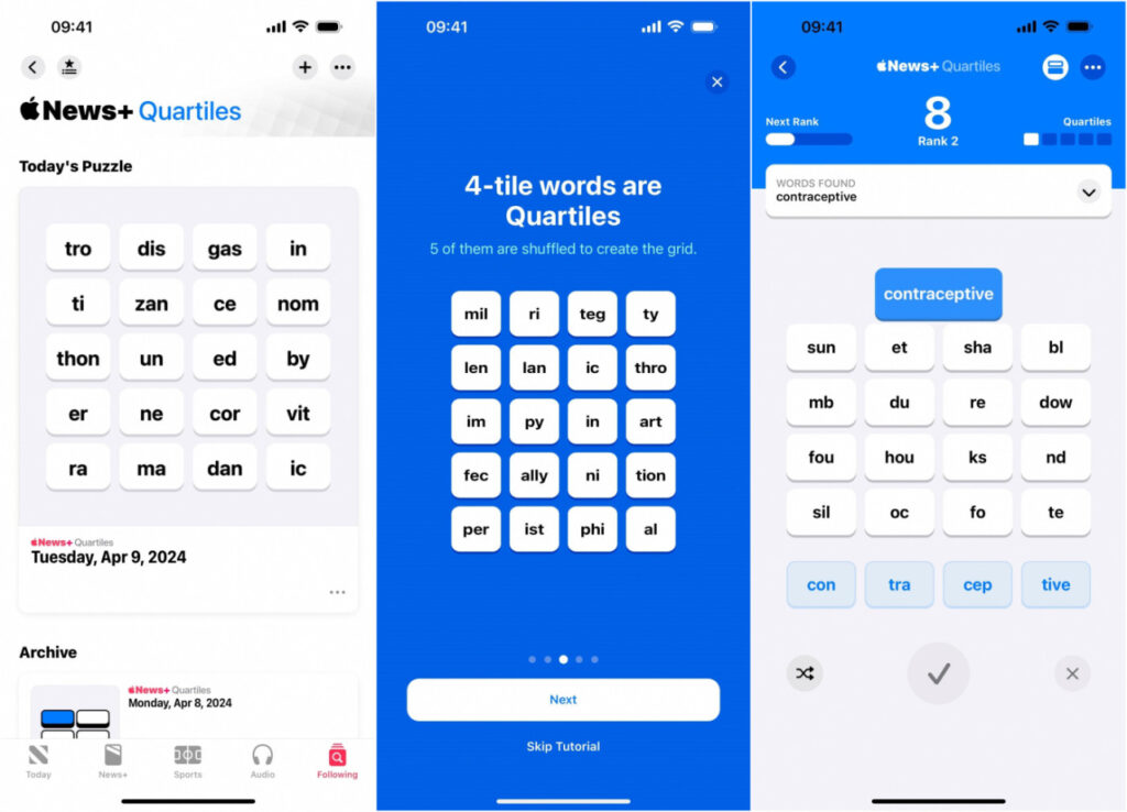 iOS 17.5 ajoute le jeu Quartiles à Apple News+