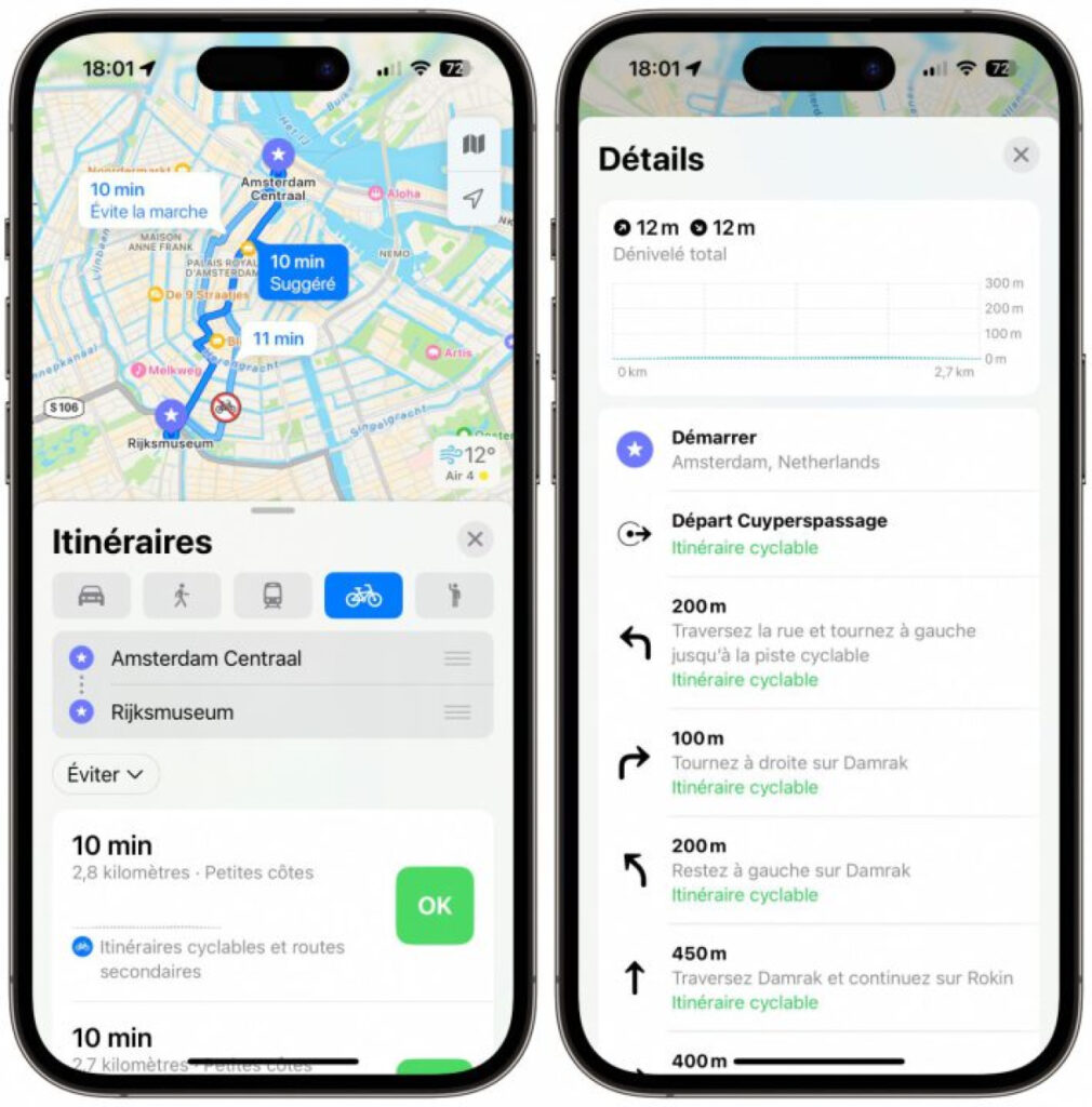 Apple Plans : les itinéraires à vélo disponibles aux Pays-Bas