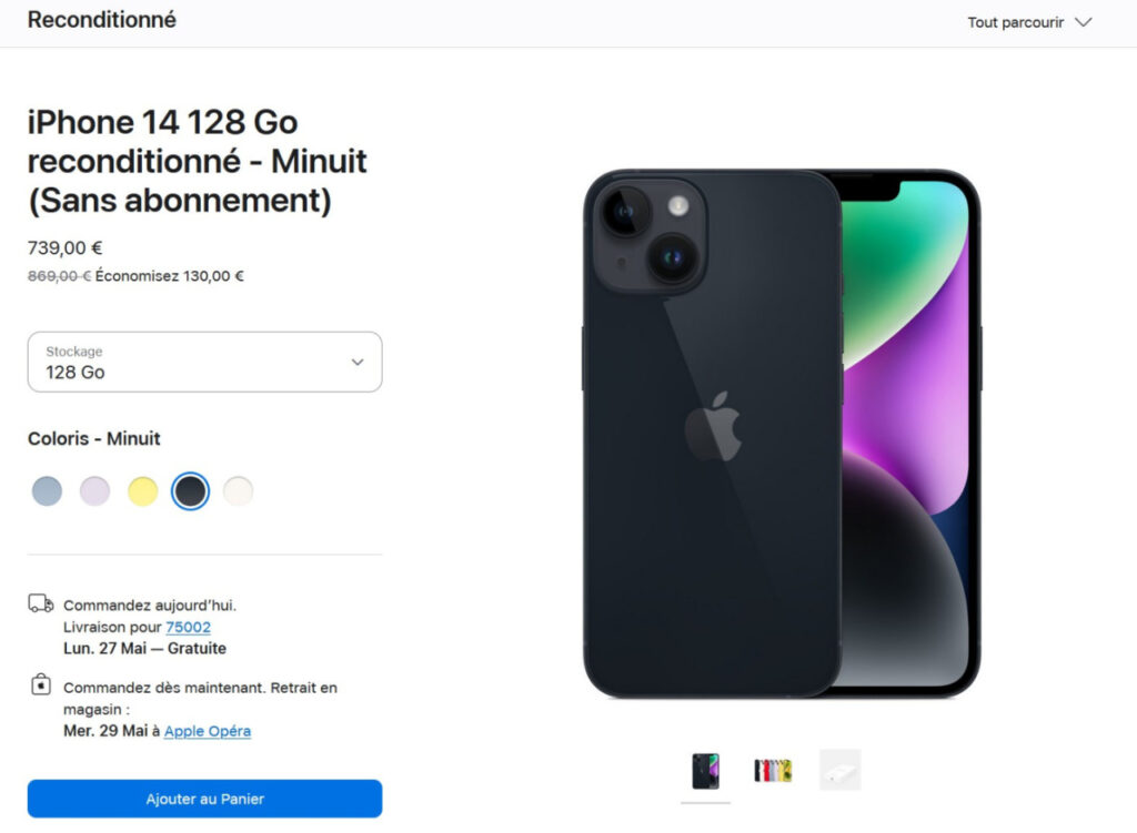 iPhone 14 reconditionnés en vente sur le refurb Apple : prix et modèles disponibles