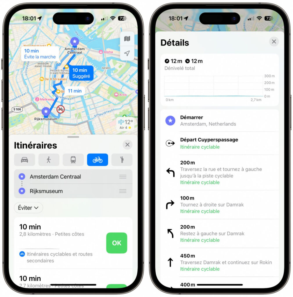 Apple Plans : les itinéraires à vélo disponibles aux Pays-Bas