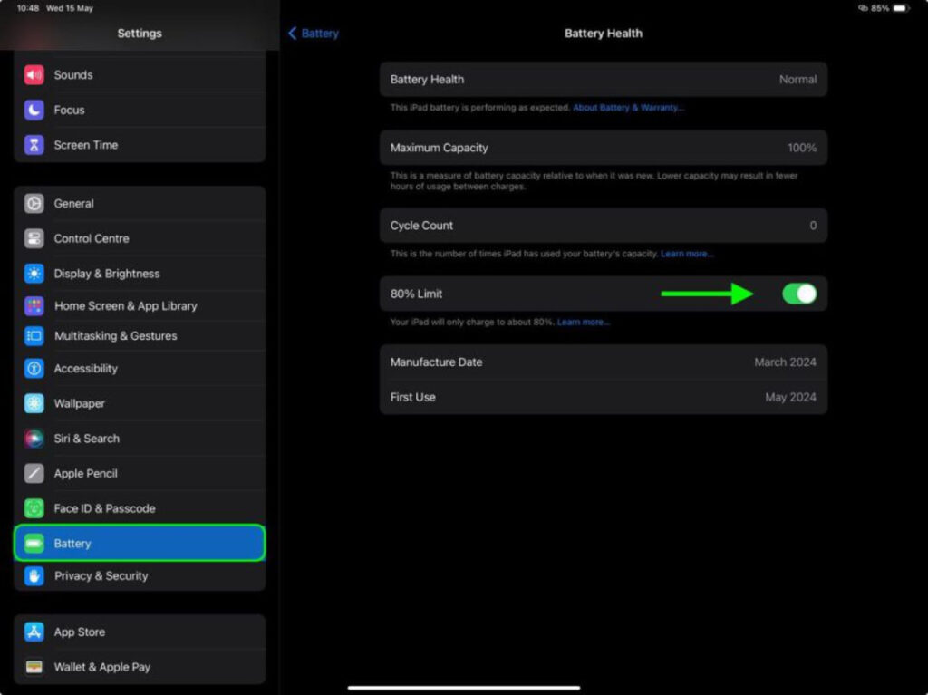 Comment activer le chargement de la batterie à 80% sur iPad Pro M4 et iPad Air M2