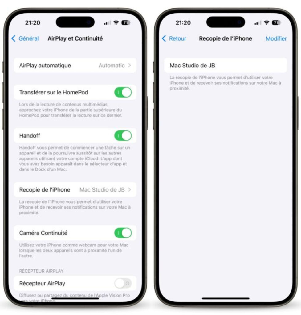 Recopie de l'écran iPhone incompatible en Europe avec macOS Sequoia