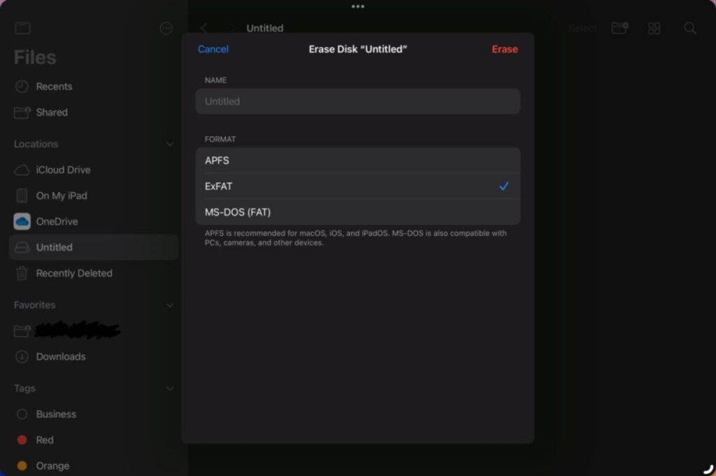 iOS 18 : formater stockage externe avec app Fichiers