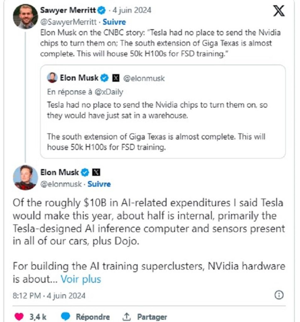 Elon Musk prévoit de dépenser jusqu'à 4 milliards de dollars en puces NVIDIA pour Tesla