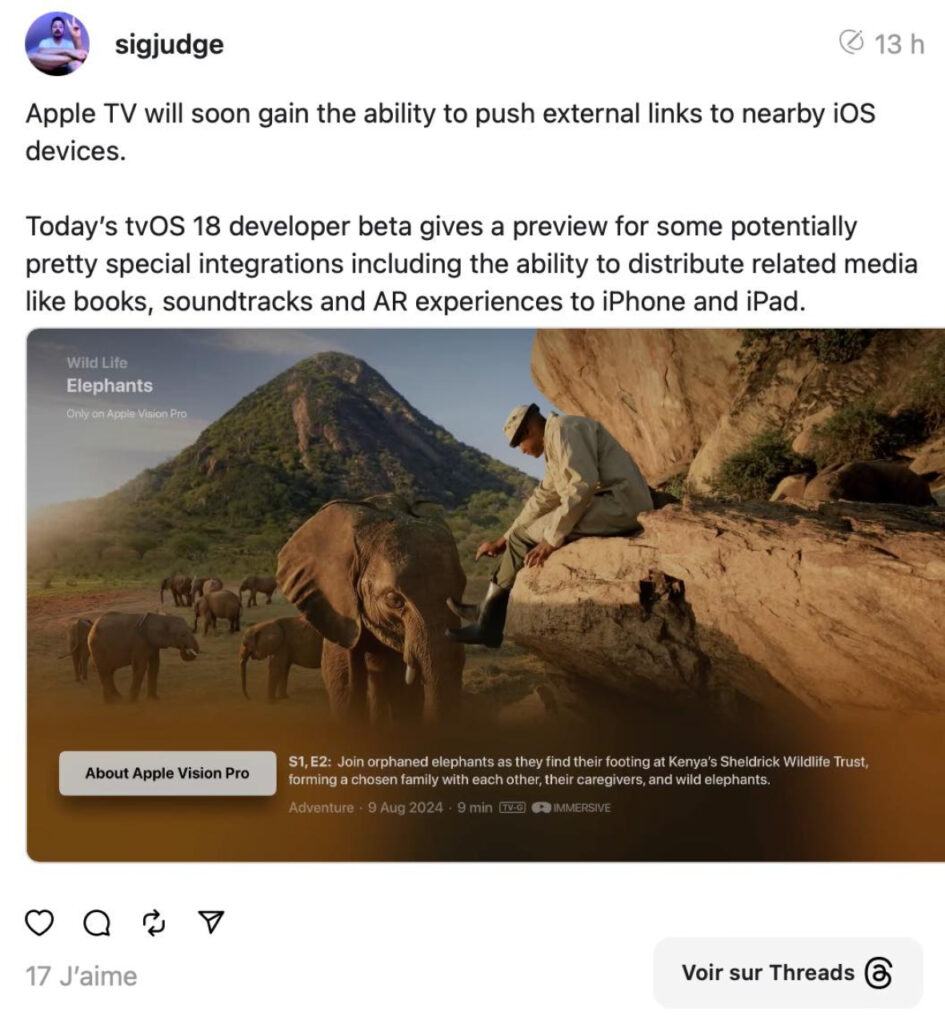 tvOS 18 : partage de liens web vers iPhone et iPad