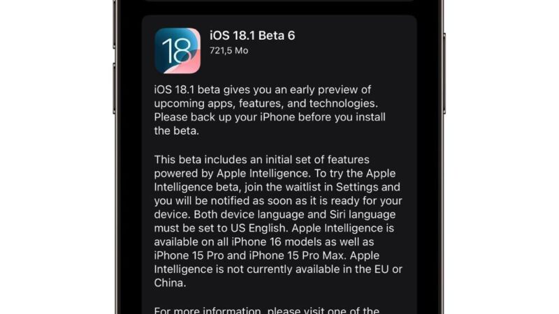Disponibilité des bêtas ios 18.1 et ipados 18.1 pour développeurs