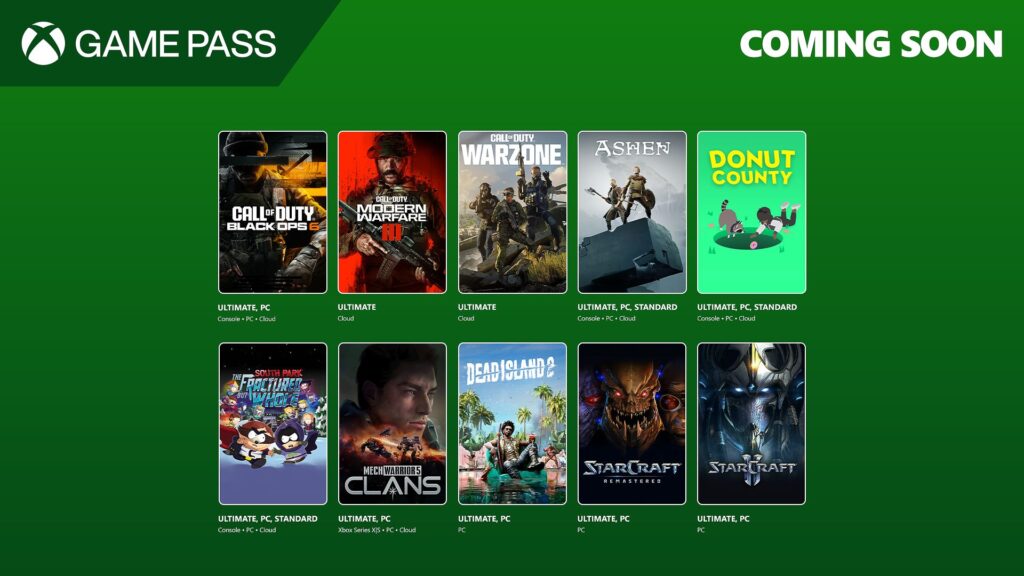 Game pass : prochains jeux à venir dont black ops 6 et south park rpg