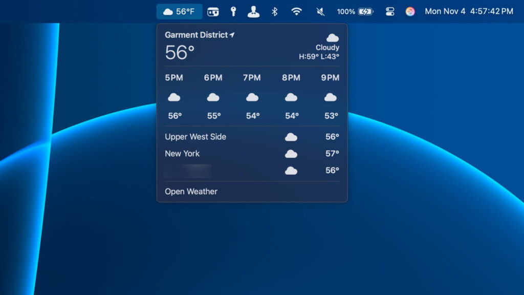 Macos 15.2 affiche la météo dans la barre des menus