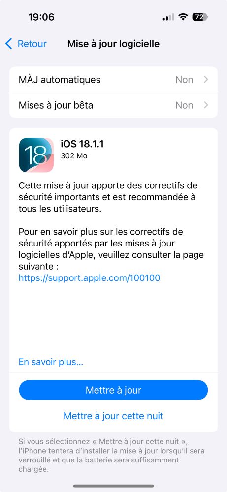 Mise à jour d'ios 18.1.1 et macos 15.1.1 corrige des failles de sécurité