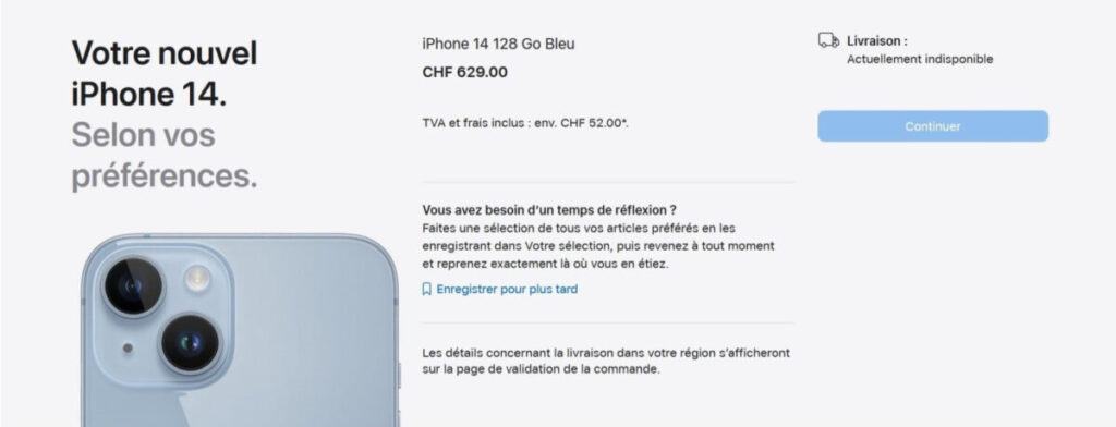 Apple arrête la vente des iphone 14 et se en suisse