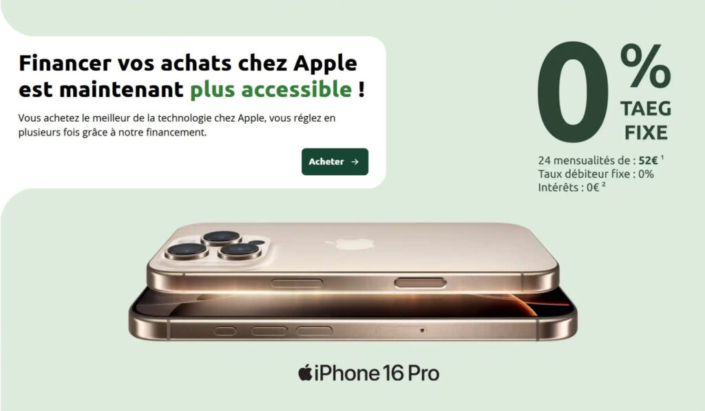 Financement à 0% pour les produits apple avec cetelem