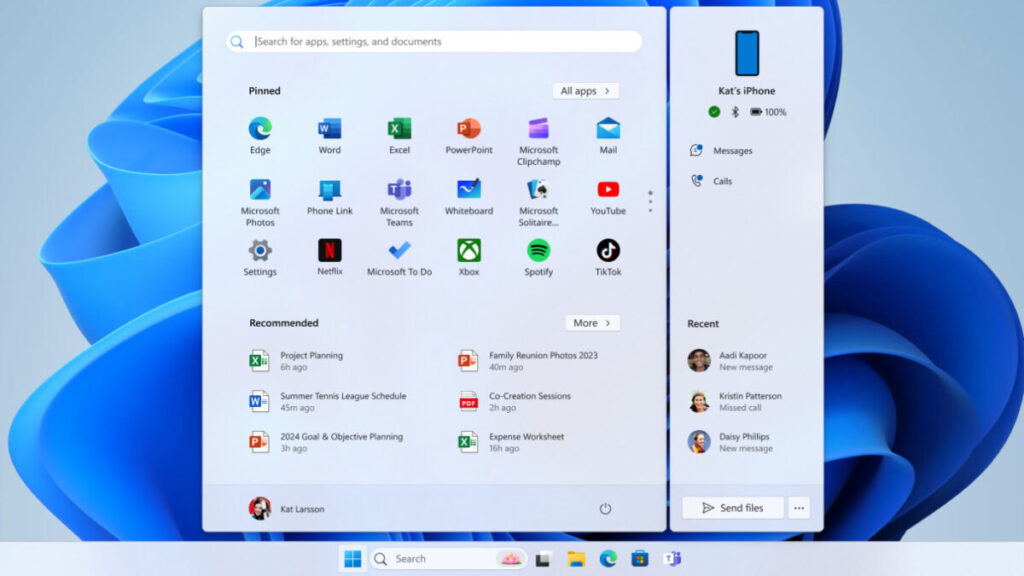 Intégration de l'iphone dans le menu démarrer de windows 11