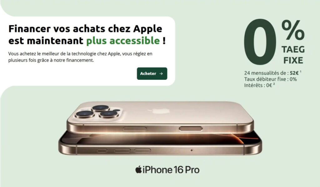 Financement à 0% pour les produits apple avec cetelem