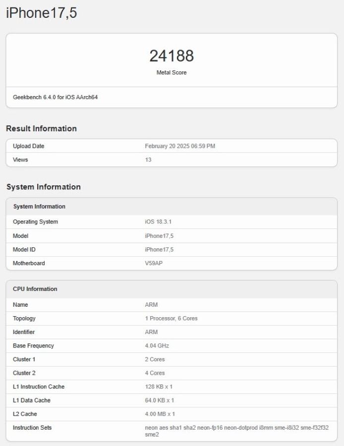 Benchmark de l'iphone 16e : performances et ram révélées