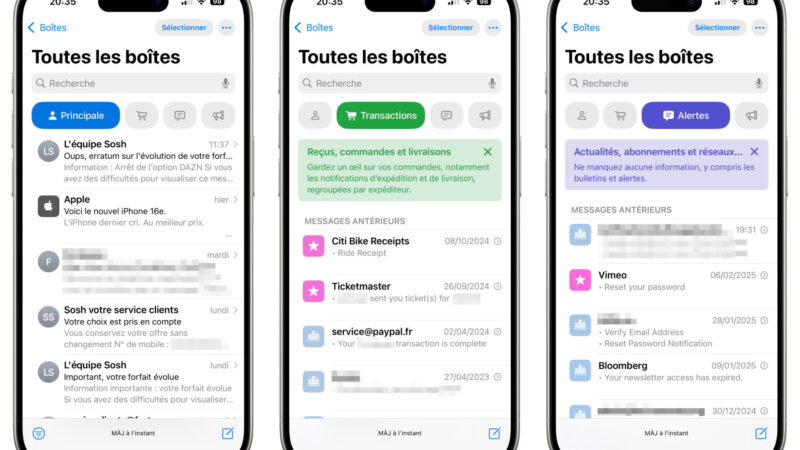 Nouvelle interface de lapp mail dapple en français sur ios 18.4