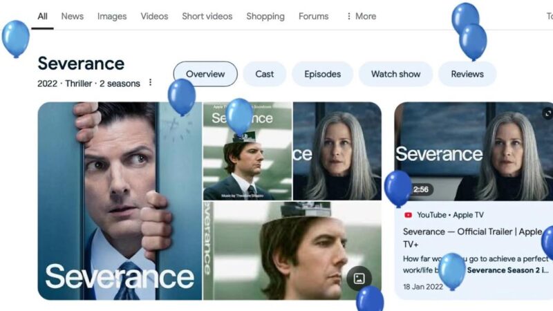 Google met en avant severance avec des ballons bleus