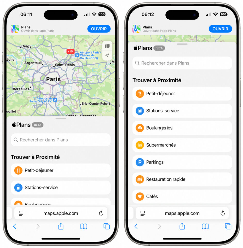 Apple plans sur le web désormais accessible sur iphone