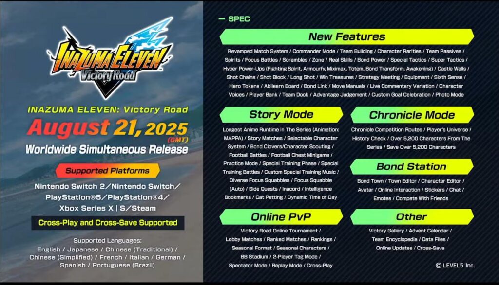 Inazuma eleven victory confirmé sur switch 2 et xbox series