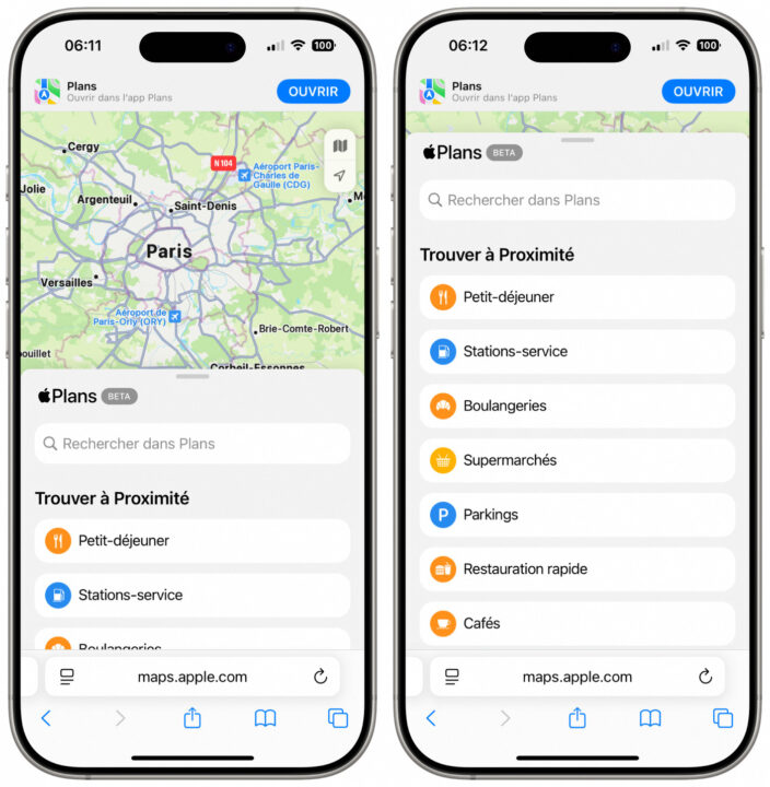 Apple plans sur le web désormais accessible sur iphone