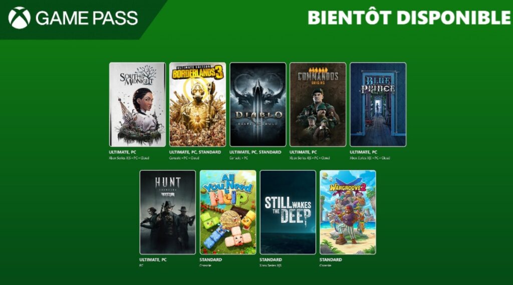 Les prochains jeux à venir sur game pass