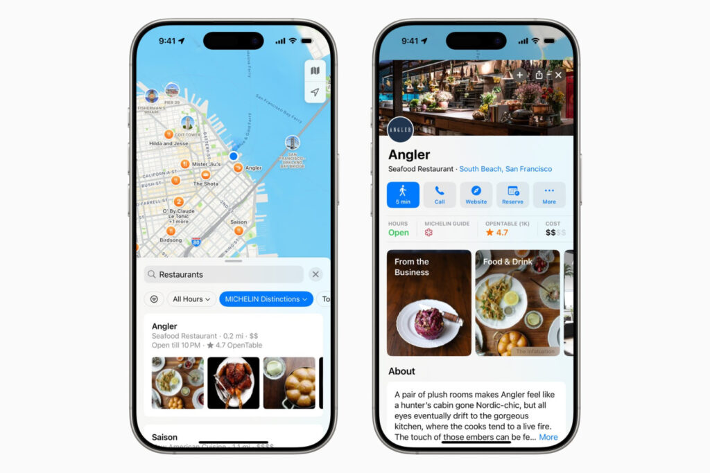 Apple plans intègre le guide michelin pour les restaurants et hôtels