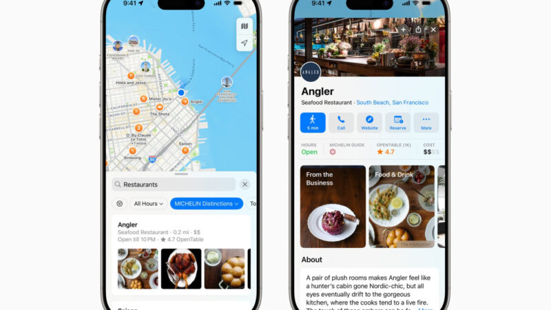 Apple plans intègre le guide michelin pour les restaurants et hôtels