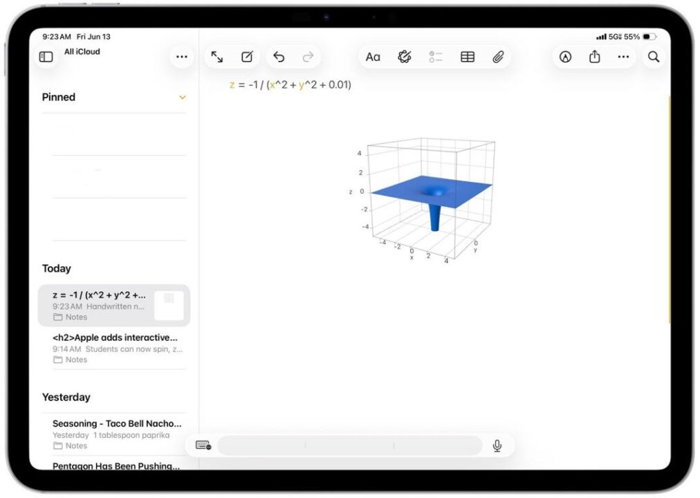 IpadOS 26 introduit la représentation graphique en 3d dans math notes