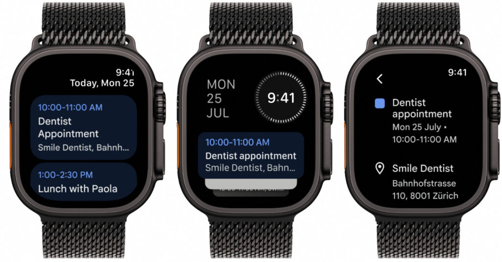 Google agenda maintenant disponible sur apple watch