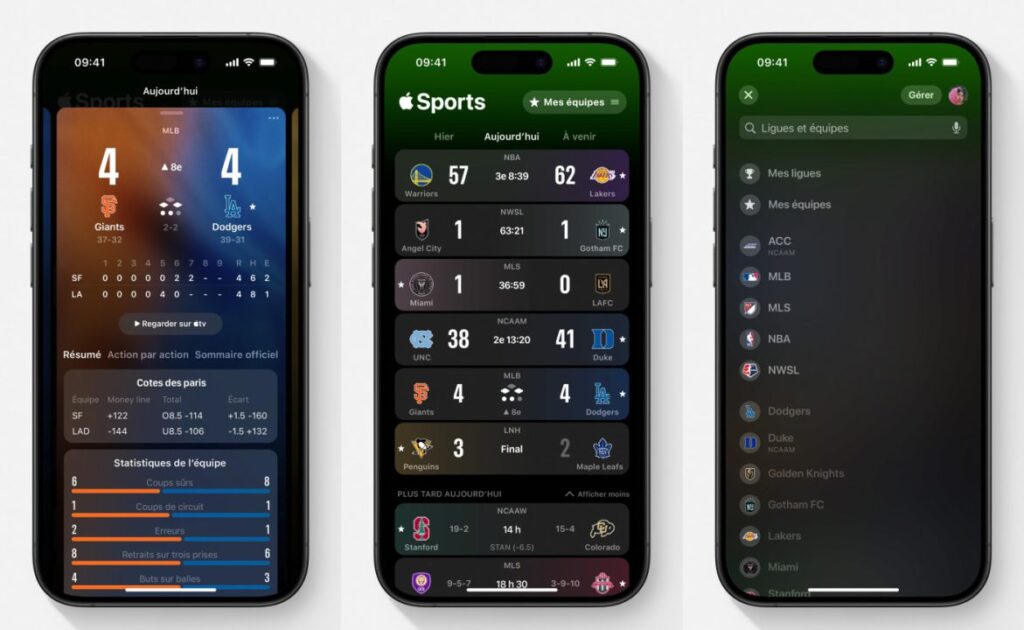 Apple Sports se met à jour avec de nouvelles fonctionnalités