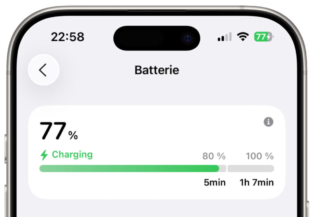 Ios 26 affiche le temps de charge restant sur l'iphone