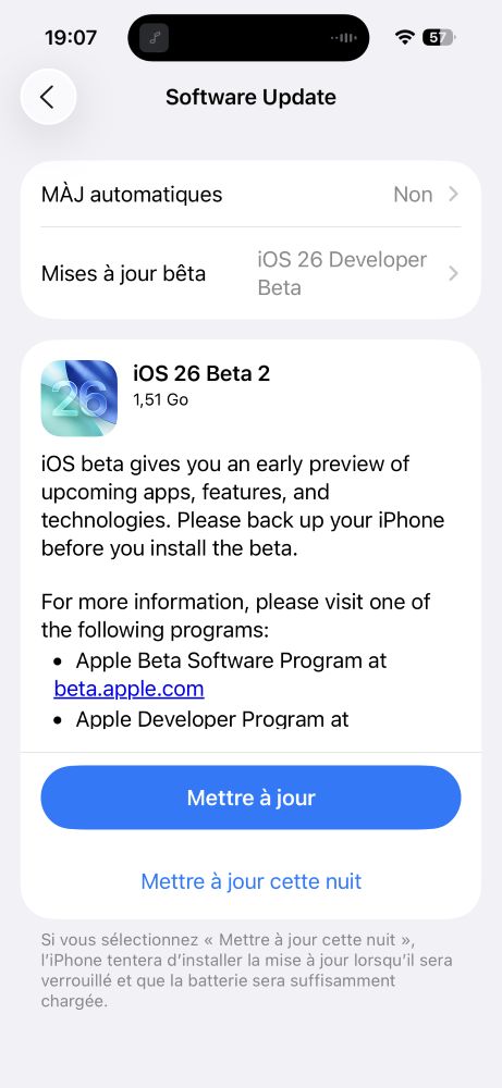 Bêta 2 disponible pour ios 26 et autres systèmes d'exploitation