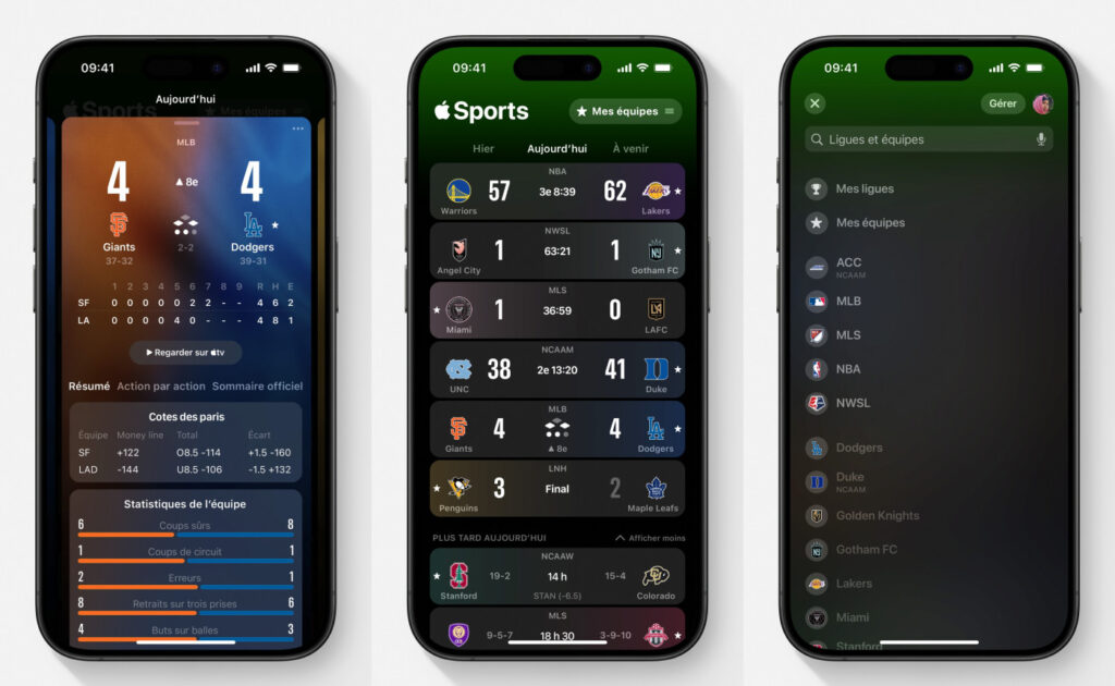 Apple Sports se met à jour avec de nouvelles fonctionnalités