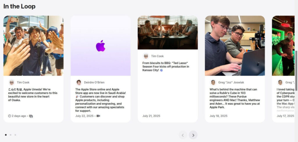 Apple centralise les réseaux sociaux de ses dirigeants avec in the loop