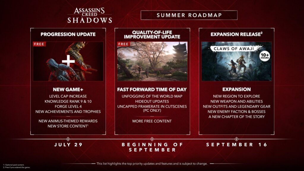 Assassin's creed shadows : nouvelles maj et date de l'extension