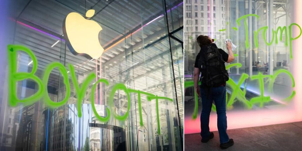 Des militants pour le climat vandalisent l'apple store de la 5ème avenue