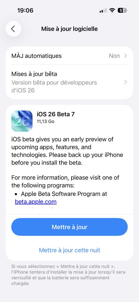 Apple lance la bêta 7 d'ios 26 pour les développeurs