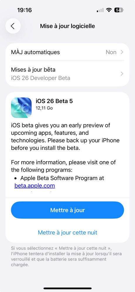 Bêta 5 d'ios 26 disponible pour les développeurs