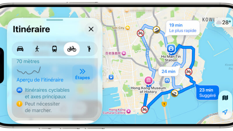 Apple plans ajoute des itinéraires à vélo à hong kong et taïwan